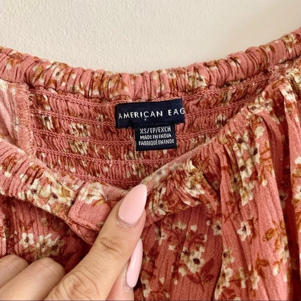 American EAGLE Floral Ditsy Off Shoulder Button Summer Top Ruffle Neckline - Picture 5 of 11